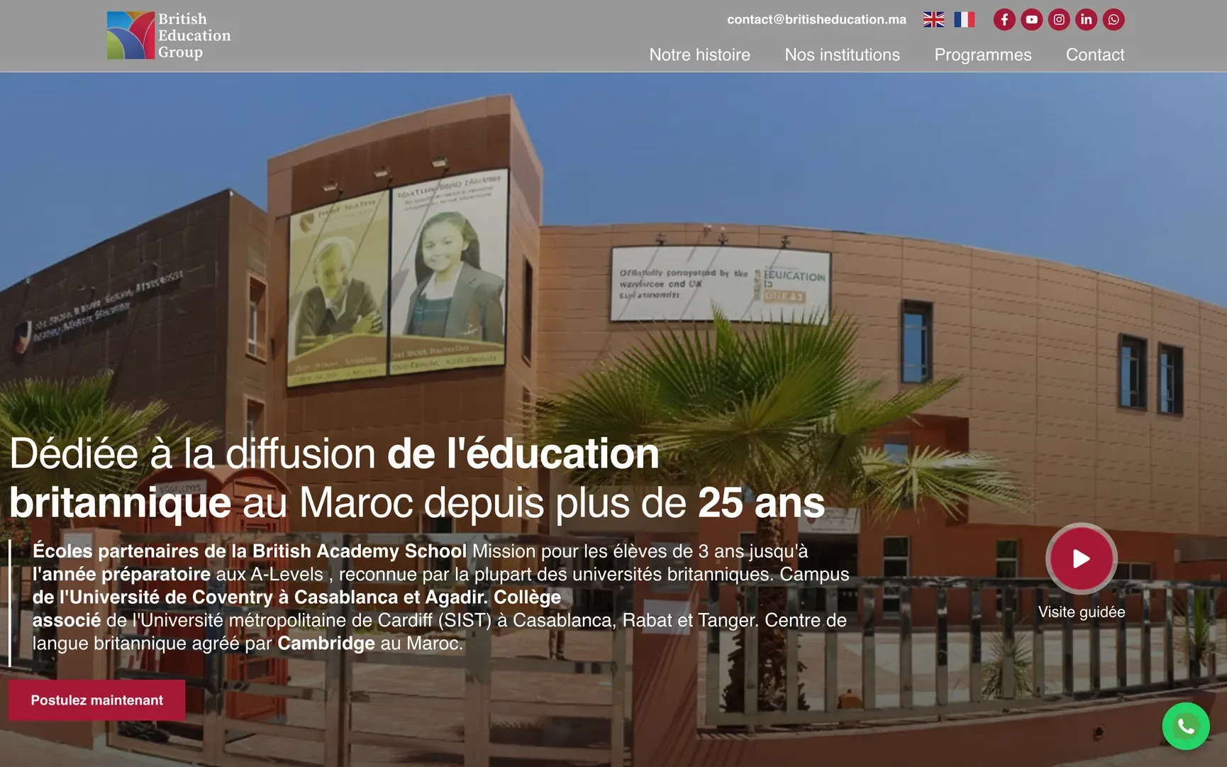 Interface du projet British Education Group
